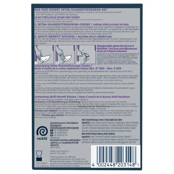 Veet - crème dépilatoire intime et mousse hydratante pour femmes (2×50 ml)