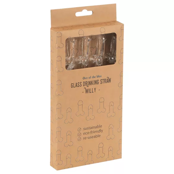 Straw Willy - paille en forme de pénis - verre transparent - lot de 4