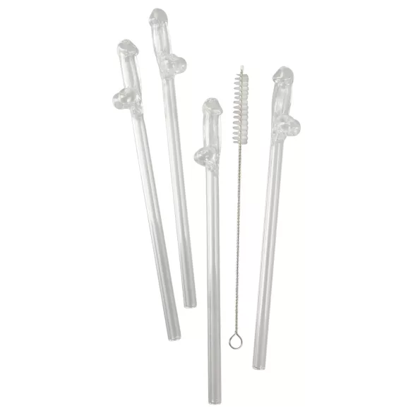 Straw Willy - paille en forme de pénis - verre transparent - lot de 4