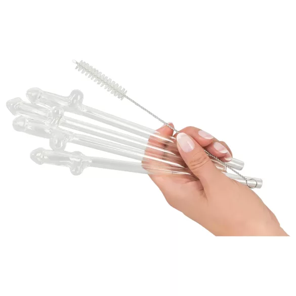 Straw Willy - paille en forme de pénis - verre transparent - lot de 4