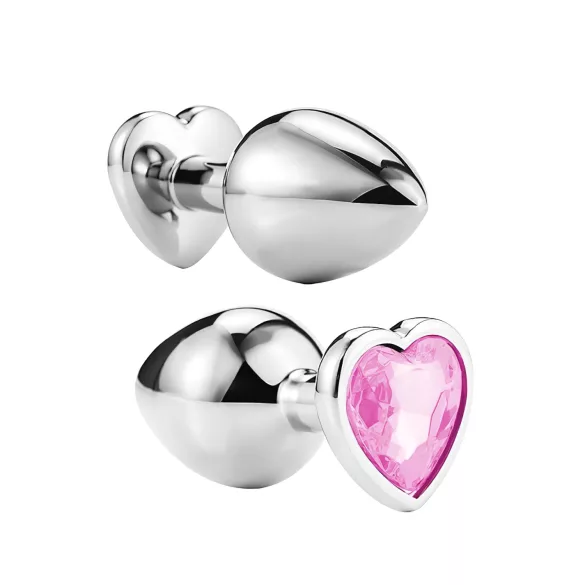 Sunfo - plug anal métal pierre cœur - argent rose