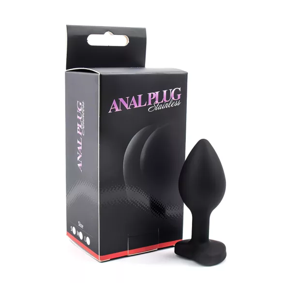 Sunfo - plug anal en silicone avec pierre cœur - noir et blanc