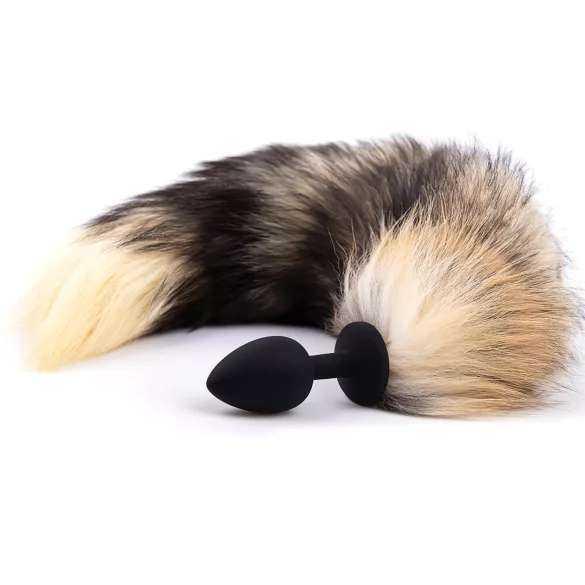 Sunfo - plug anal en silicone avec queue de renard - noir et rouge