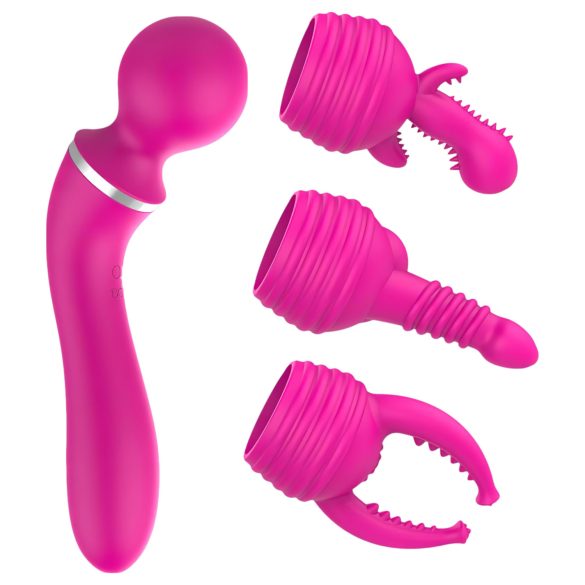 Lonely - vibromasseur 2en1 G-spot et massage - 3 embouts - silicone rose