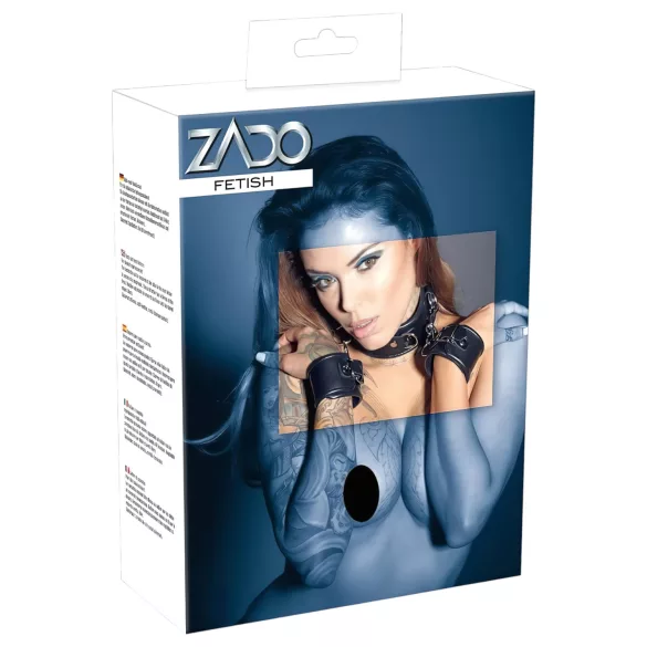 ZADO - collier en cuir avec menottes - noir