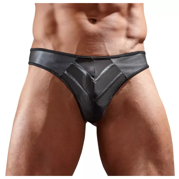 Torro - string homme brillant - empiècement transparent - noir