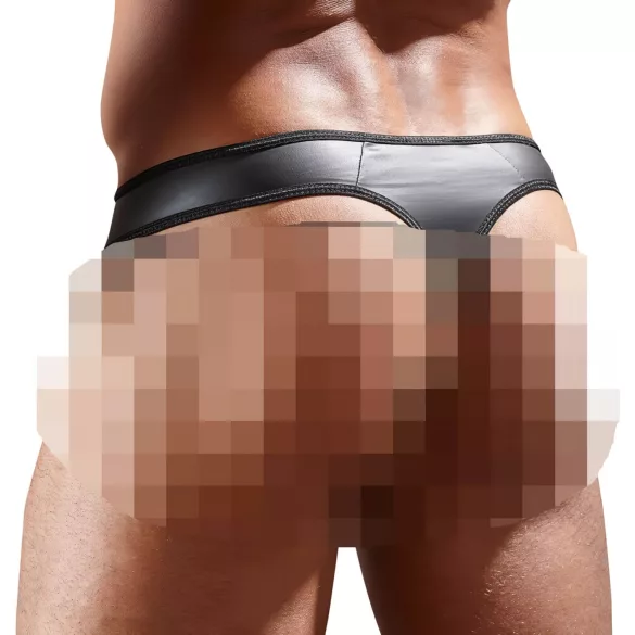 Torro - string homme brillant - empiècement transparent - noir