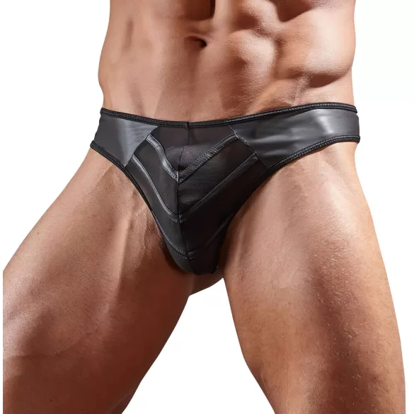 Torro - string homme brillant - empiècement transparent - noir - M