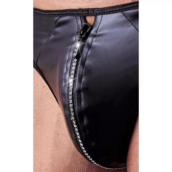 Svenjoyment - string homme zippé strass - effet brillant - noir - 2XL