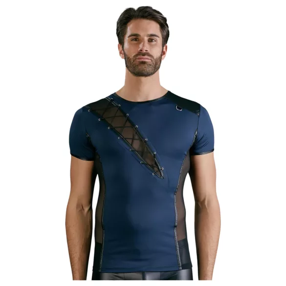 NEK - haut homme résille lacets noirs - bleu