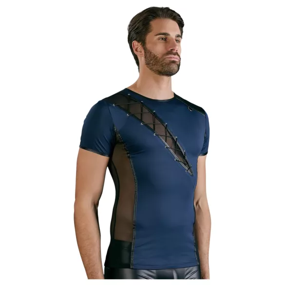 NEK - haut homme résille lacets noirs - bleu