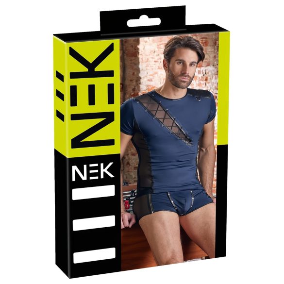 NEK - haut homme résille lacets noirs - bleu - M