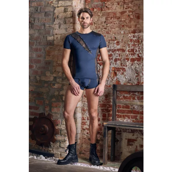 NEK - haut homme résille lacets noirs - bleu - M