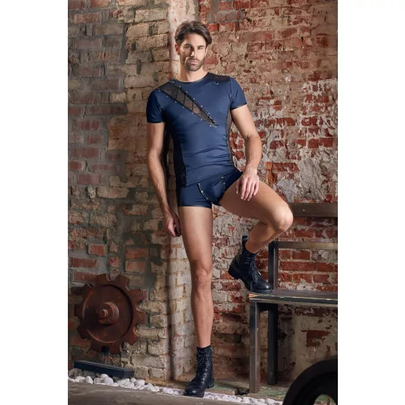 NEK - haut homme résille lacets noirs - bleu - L