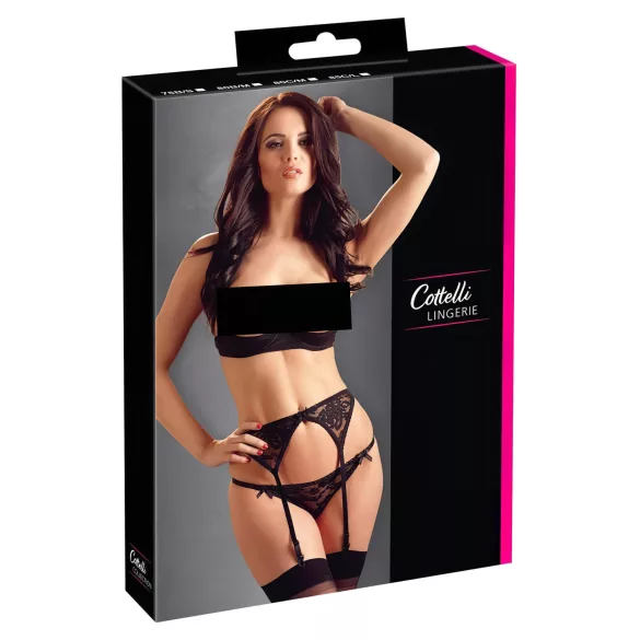 Cottelli - Ensemble lingerie érotique - 3 pièces - noir - 80B/M