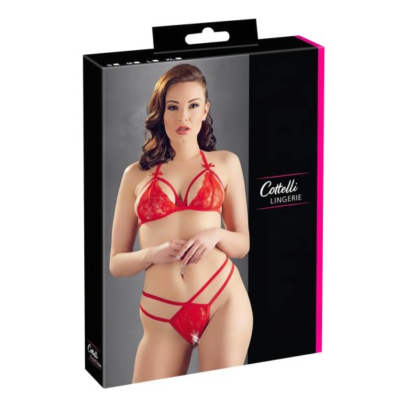Cottelli - ensemble soutien-gorge ouvert en dentelle - rouge - L