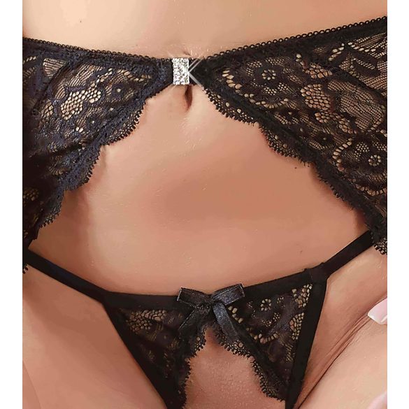 Ensemble de Soutien-Gorge Étincelant en Dentelle - Abierta Fina (Noir) - L
