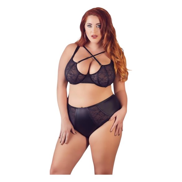 Cottelli Grande Taille - soutien-gorge croisé et culotte (noir)