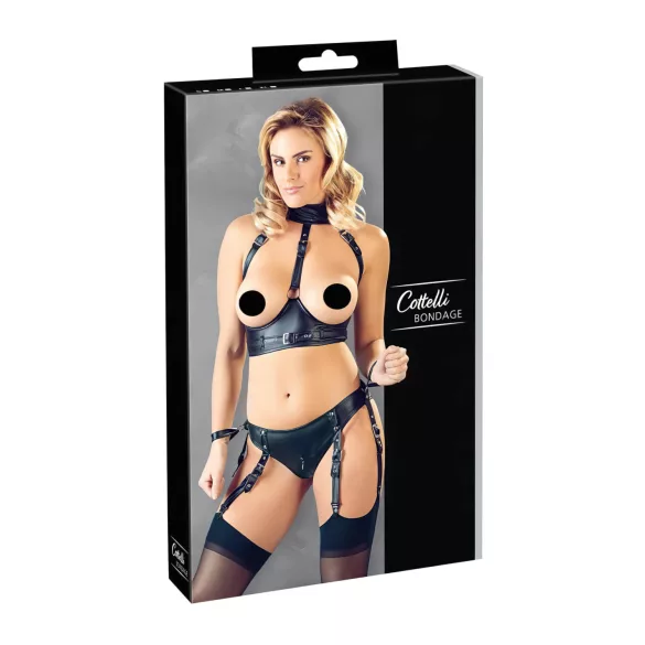 Cottelli Bondage - ensemble soutien-gorge brillant avec menottes - noir