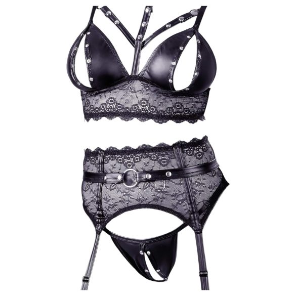 Cottelli Bondage - ensemble lingerie dentelle avec menottes - noir