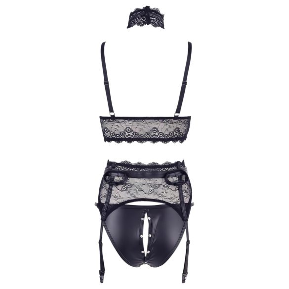 Cottelli Bondage - ensemble lingerie dentelle avec menottes - noir - L