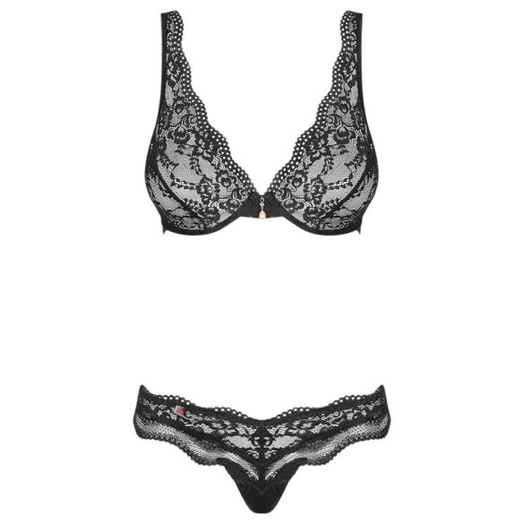 Obsessive Luvae - ensemble soutien-gorge fleurs strass - dentelle noire - L/XL