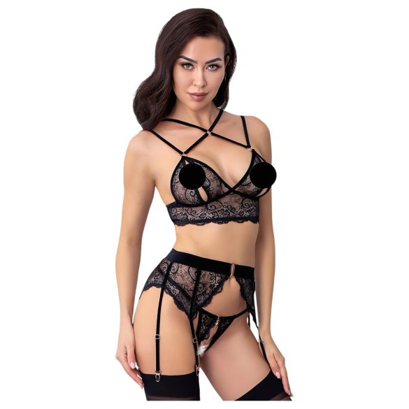 Abierta Fina - ensemble lingerie dentelle - noir - lot de 3 pièces - M
