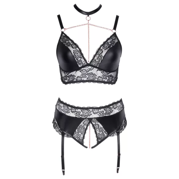 Cottelli Curves - ensemble lingerie effet brillant - noir