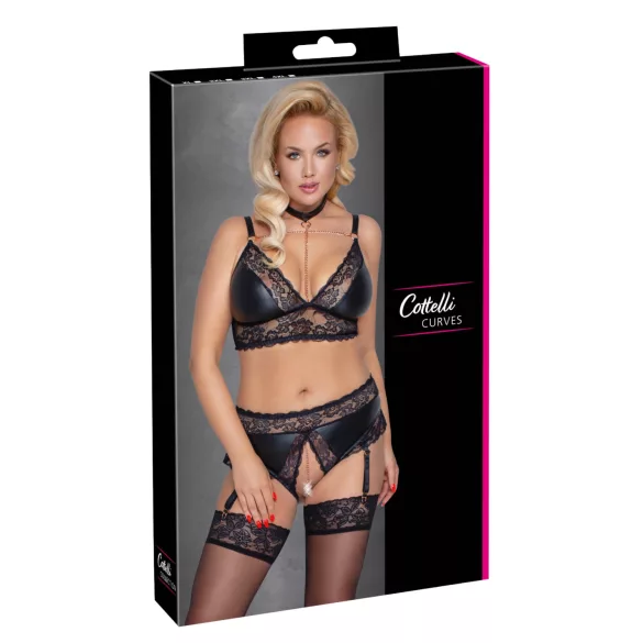 Cottelli Curves - ensemble lingerie effet brillant - noir - 3XL