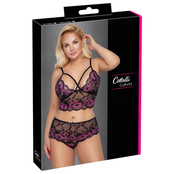 Cottelli Plus Size - ensemble soutien-gorge fleuri (noir-violet)