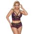 Cottelli Plus Size - ensemble soutien-gorge fleuri (noir-violet) - 3XL/4XL