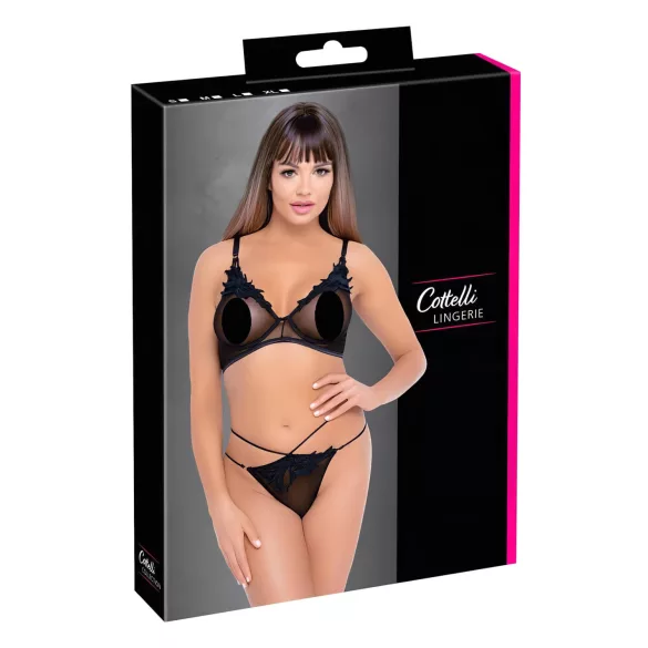 Cottelli - ensemble soutien-gorge dentelle transparent (noir) - M