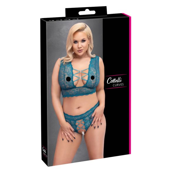 Cottelli Courbes - ensemble de lingerie en dentelle à lacets (bleu)