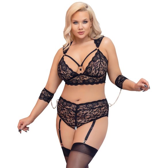 Cottelli Bondage Plus Size - Ensemble soutien-gorge dentelle (noir) - 3XL