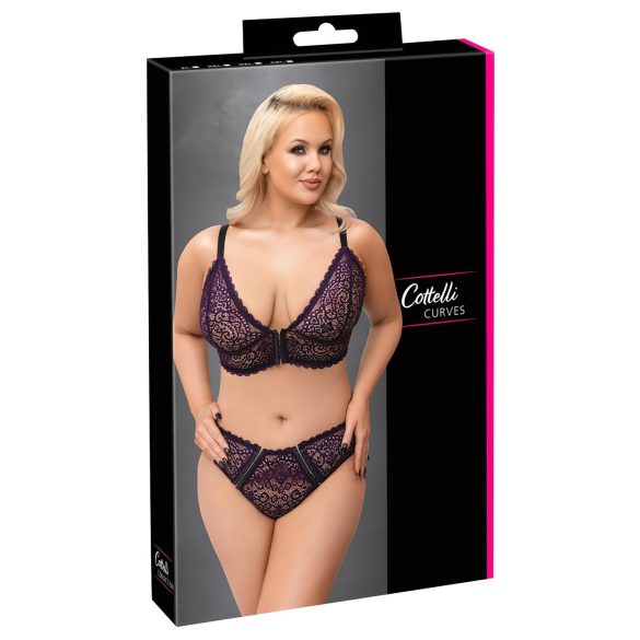 Cottelli Plus - Ensemble soutien-gorge transparent motifs (violet) - 2XL