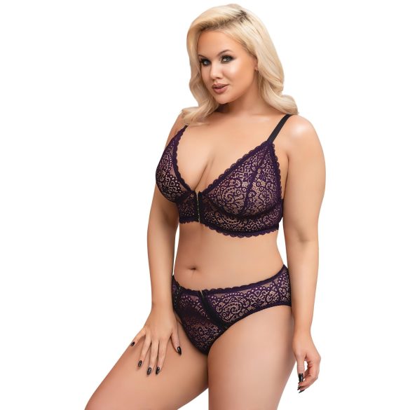 Cottelli Plus - Ensemble soutien-gorge transparent motifs (violet) - 2XL