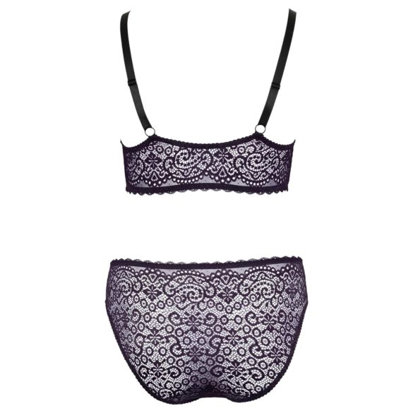 Cottelli Plus - Ensemble soutien-gorge transparent motifs (violet) - 2XL