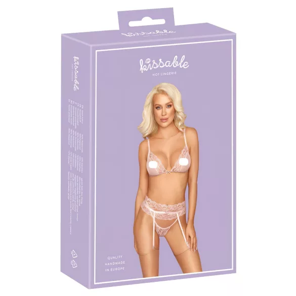 Kissable - ensemble lingerie dentelle - rose - L/XL