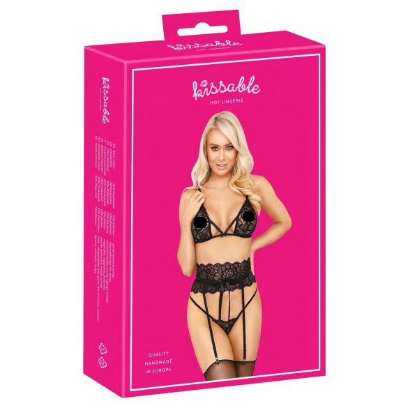 Ensemble soutien-gorge baiser - noir avec ceinture - L/XL
