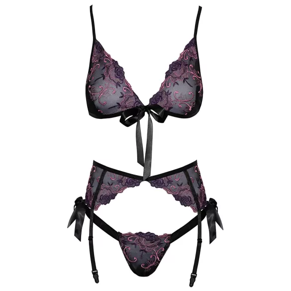 Kissable - soutien-gorge noir brodé rose-lilas
