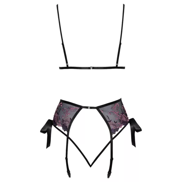 Kissable - soutien-gorge noir brodé rose-lilas - L/XL
