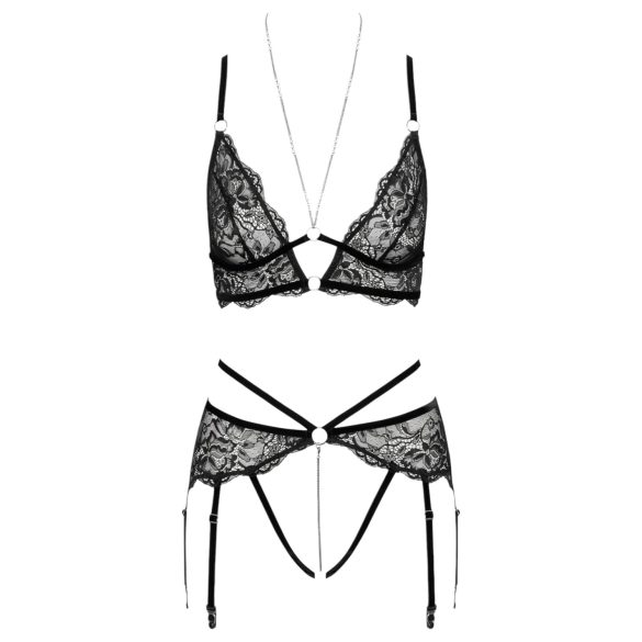 Ensemble Soutien-Gorge Dentelle Ouvert Fina (Noir) - M