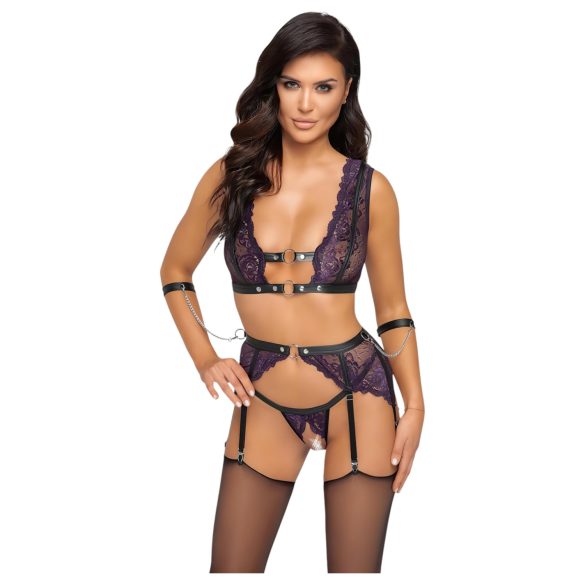 Cottelli Bondage - ensemble lingerie et menottes (noir-violet) - M
