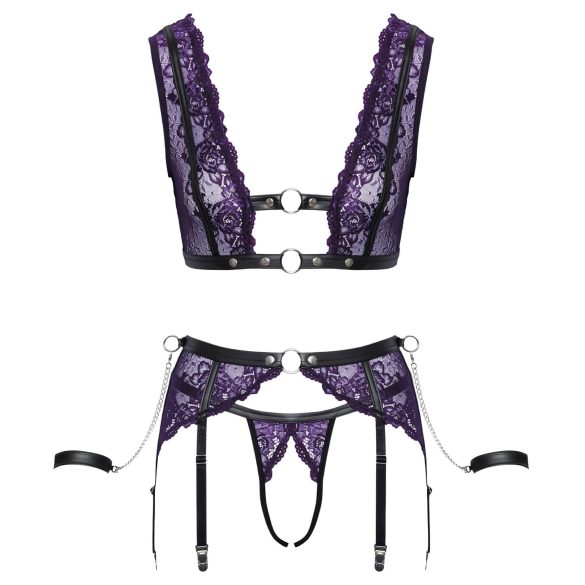 Cottelli Bondage - ensemble lingerie et menottes (noir-violet) - M