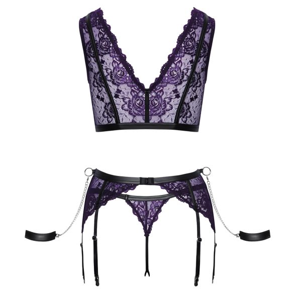 Cottelli Bondage - ensemble lingerie et menottes (noir-violet) - M