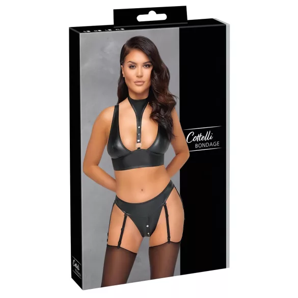 Cottelli Bondage - ensemble soutien-gorge brillant avec menottes (noir) - M