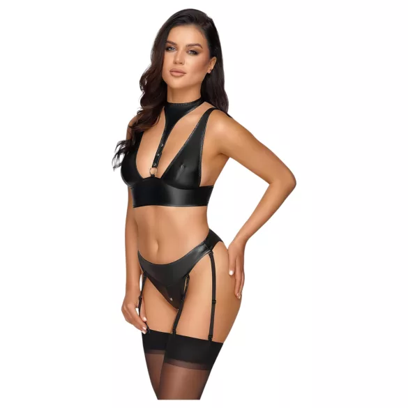 Cottelli Bondage - ensemble soutien-gorge brillant avec menottes (noir) - M
