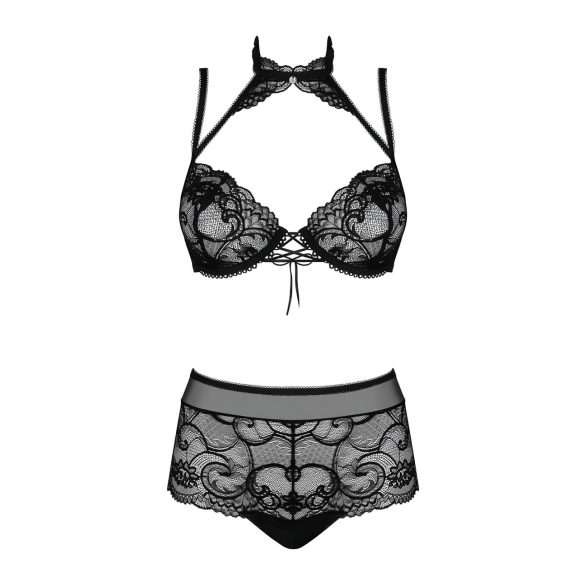 Obsessive Elizenes - ensemble soutien-gorge transparent à motifs (noir) - L/XL
