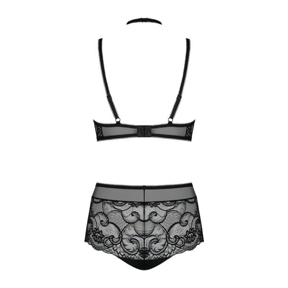 Obsessive Elizenes - ensemble soutien-gorge transparent à motifs (noir) - L/XL