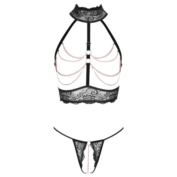 Abierta Fina - ensemble lingerie ouverte avec chaînes - noir - M